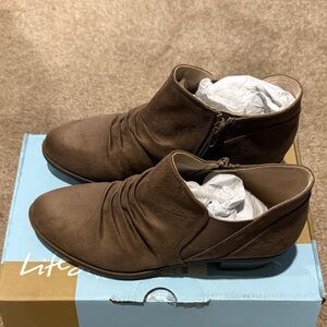 Life Stride Chocolate Suede Ankle Booties